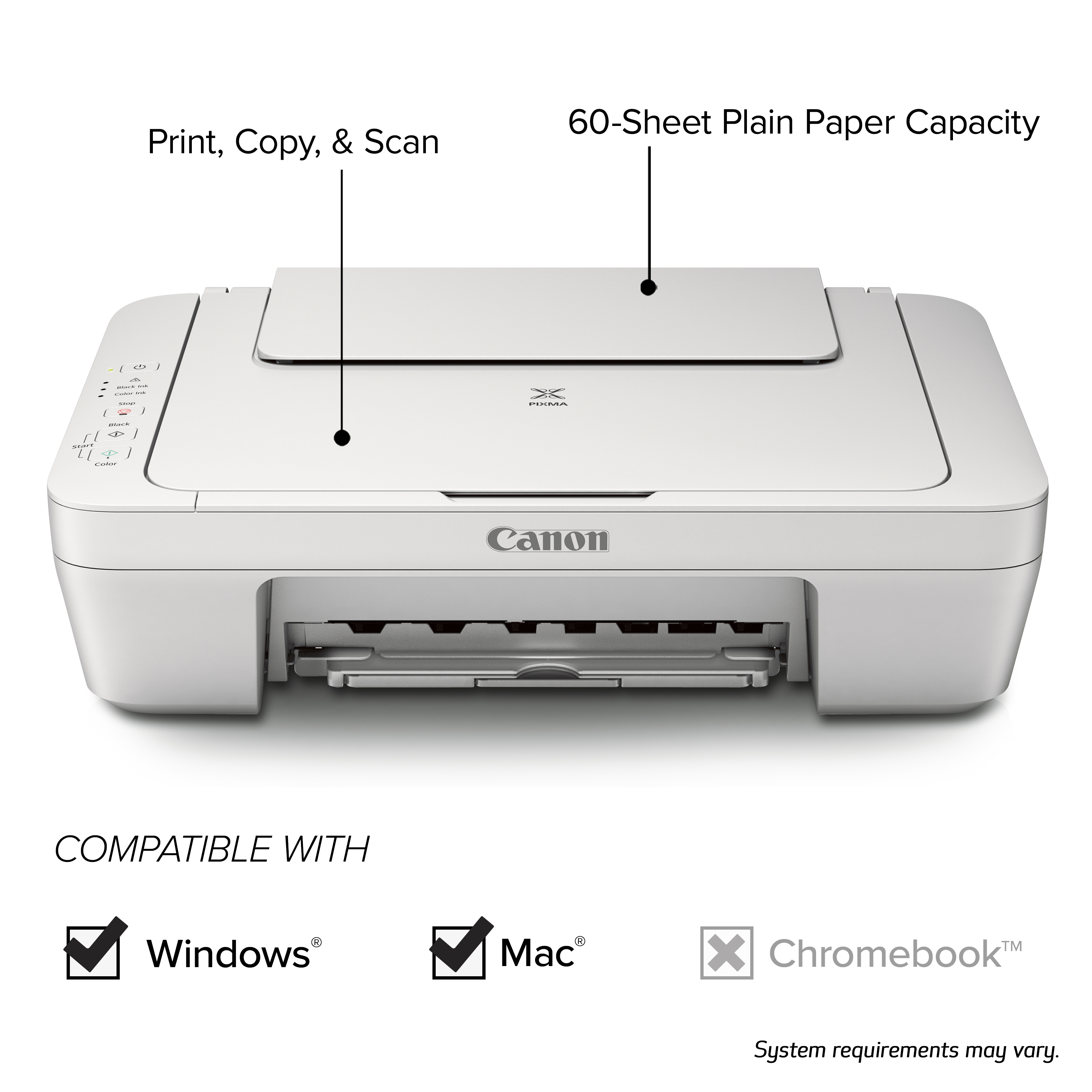Canon PIXMA MG2522 Wired All-in-One Color Inkjet Printer [USB Cable Included], White - image 2 of 6
