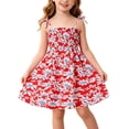 thumbnail image 2 of WRKEKC Girls Floral Dress Sleeveless Red Daisy Print Spaghetti Strap Smocked Waist Beach Vacation Dress for 1-7 Years, 2 of 9