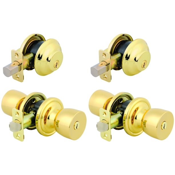 Brink's Doorknob and Deadbolt Combo, Polished Brass Finish, Twin Pack