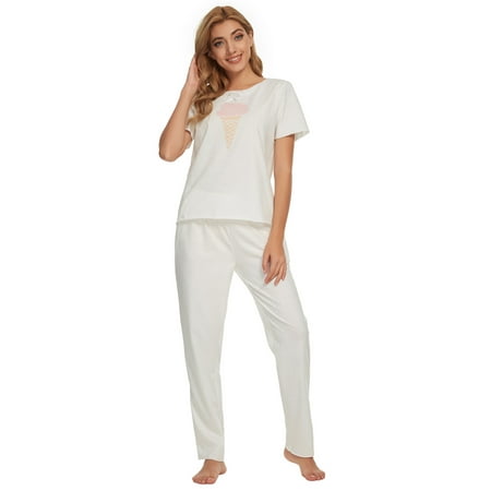 

Unique Bargains Womens 2pcs Pajama Set Short Sleeve Shirt and Pants Sleepwear Sets