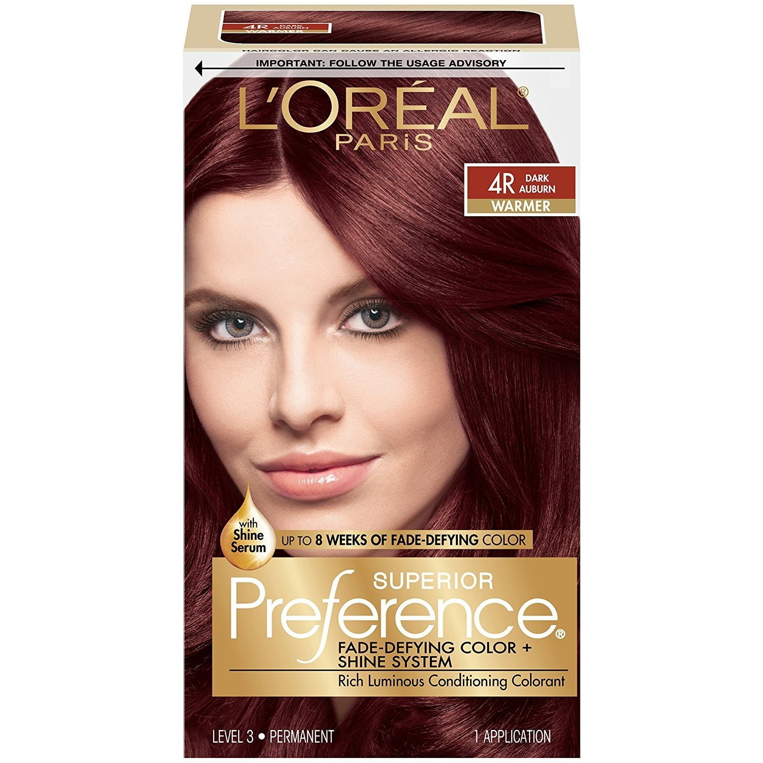 L'Oreal Paris Superior Preference Dark Auburn 4R Warmer level 3 Permanent Hair  Color, 1 Application 