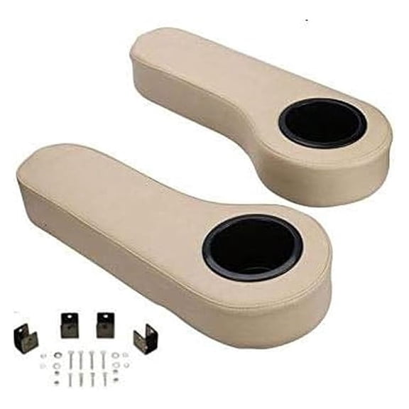 Golf Cart Rear Seat Arm Rests - Beige w/Cup Holders