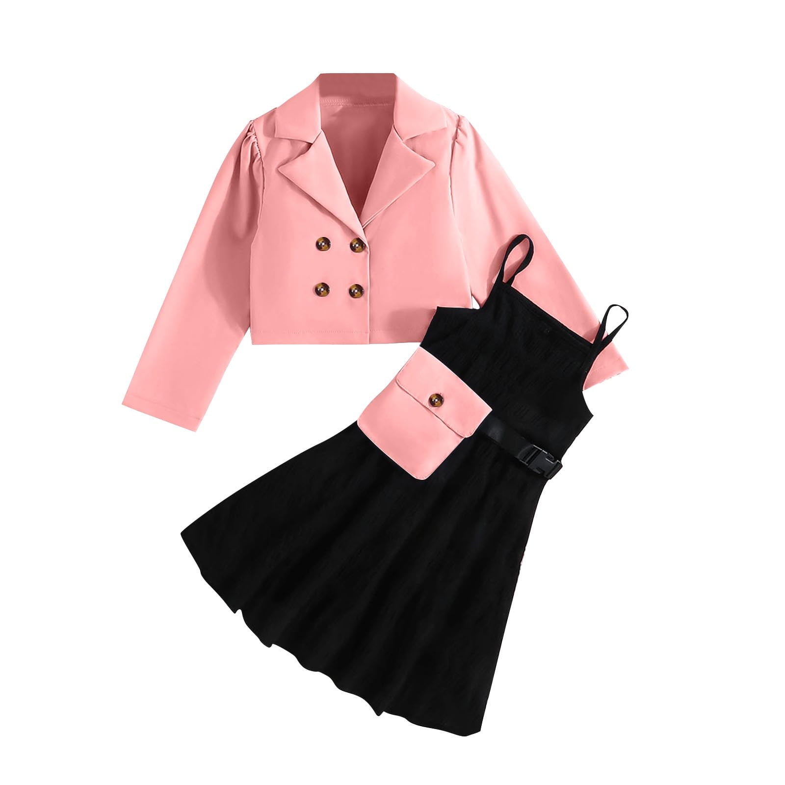 QIPOPIQ Girls Clothes Ruffle Long Sleeve Round Neck Button Top Skirt Short Beret Fall Outfit 3 Piece Skirt Set Clearance