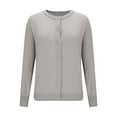 thumbnail image 4 of Women's Cardigan Sweater Long Sleeve Crewneck Button Down Solid Cable Knit Coat Gray L, 4 of 6