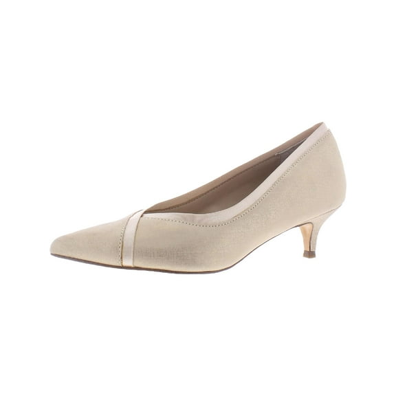 Vionic Womens Sylvie Leather Slip On Kitten Heels Taupe 9.5 Medium (B,M)