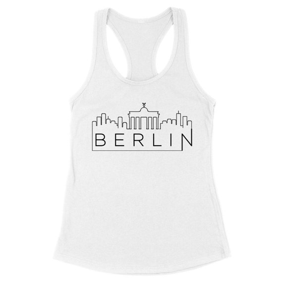 Skyline Berlin Germany Tank Top Fitted Racerback Women's Large White