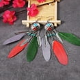 thumbnail image 4 of Boho Long Enamel Feather Dangle Drop Statement Stud Earring for Women Bohemian Ball Beaded Turquoise Tassel Dangling Link Piercing Fish Hook Earrings Ethnic Style Vintage Jhumka Jhumki Party, 4 of 12
