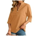 thumbnail image 4 of 3/4 Sleeve Women's Top Casual Loose Round Neck T Shirt Cute Solid Color Long Version Top Loose Tees for Women Short Sleeve Shirt Solid Womens Shirts Tan Raglan Shirt Women Petite Turtleneck Womens, 4 of 5