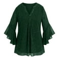 thumbnail image 4 of CQONEPT Girls Sequin Top Sparkly Dress Shirts 3/4 Ruffle Sleeve Blouses Casual Fashion V Neck Mesh Tunics Tops Green 140, 4 of 7