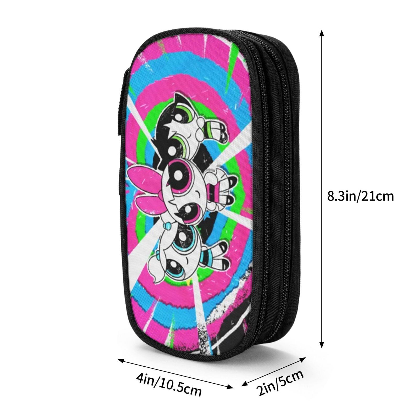 The Powerpuff Gi-rls Pencil Case Large Capacity Pencil Pouch Penbag Office Stationery Organizer Travel Makeup Bag Black