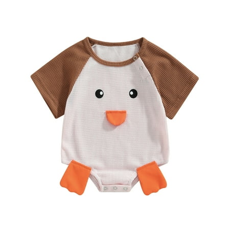 

Wallarenear Baby Boy Girl Waffle Rompers Contrast Color Cartoon 3D Duck Onesie Bodysuit
