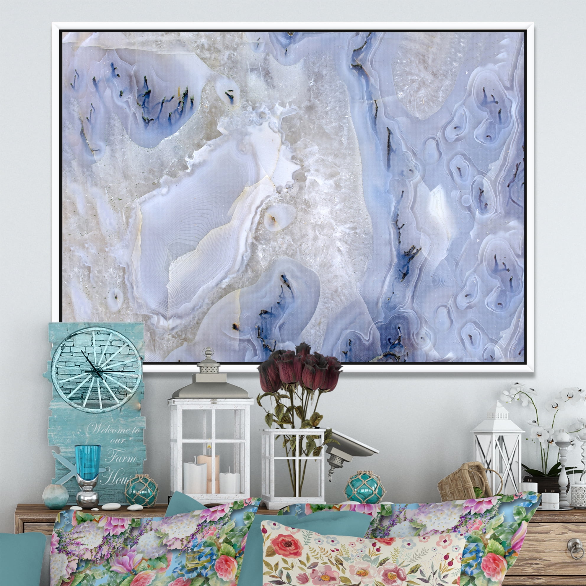 Designart ' Agate Stone Background ' Abstract Framed Canvas Wall Art Print