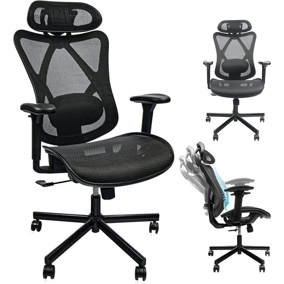 Mesh Office Chair,Ergonomic Office Chairs with Wheels,Adjustable Lumbar Support,Armrest,Headrest-Tilt High Back Desk Chair with Mute Wheel for Office, Home, Gaming