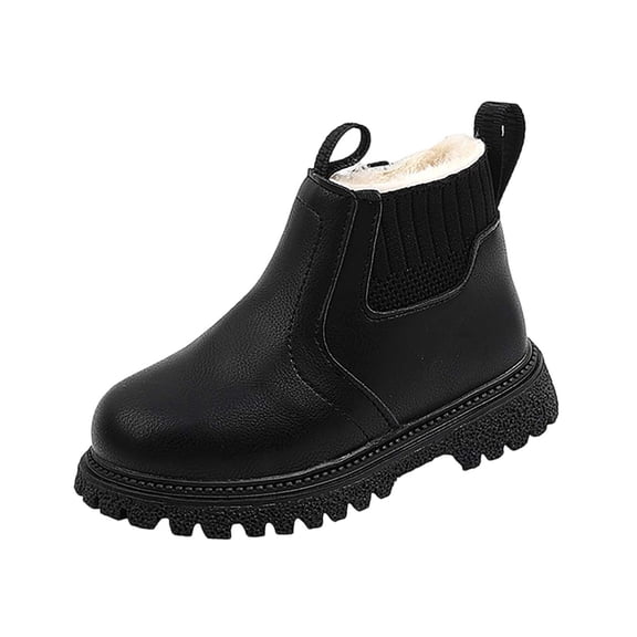 Cethrio Toddler Boys Ankle Boots, Non-Slip Fleece Lined Soft Sole Outdoor Winter Shoes Black Size 8 (Toddler)