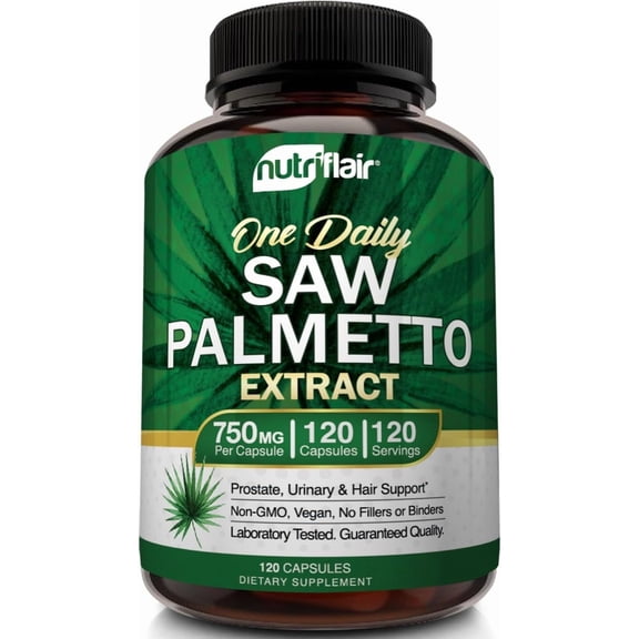 NutriFlair Saw Palmetto Supplement Natural Prostate Health Support 120 Vegetable Capsules