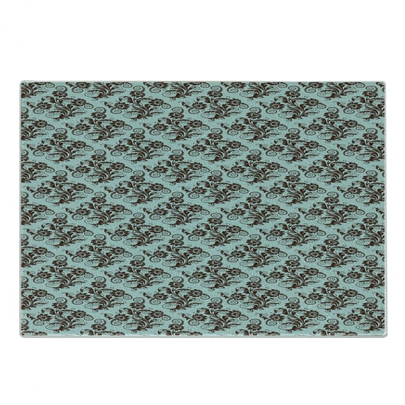 Art Nouveau Cutting Board, Vintage Swirls Vibrant Foliage Damask Style Classic Renaissance, Decorative Tempered Glass Cutting and Serving Board, Small Size, Seal Brown and Pale Blue, by Ambesonne