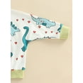 thumbnail image 6 of hirigin Toddler Boys Long Sleeve Pullover, Small Hearts Cartoon Dinosaurs Printed Round Neck Contrast Color Casual Loose Fit Tops, 6 of 7