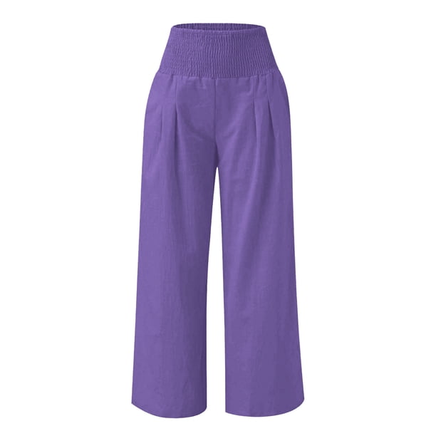 Capris Pants for Girls Summer Casual Loose Cotton Linen Straight