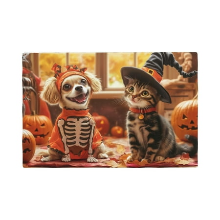 

Placemats Set of 6 Halloween Cute Cat and Dog Place mats for Dining Table Indoor/Outdoor Cute Heat Resistant Washable Table Mats(18 x 12 )