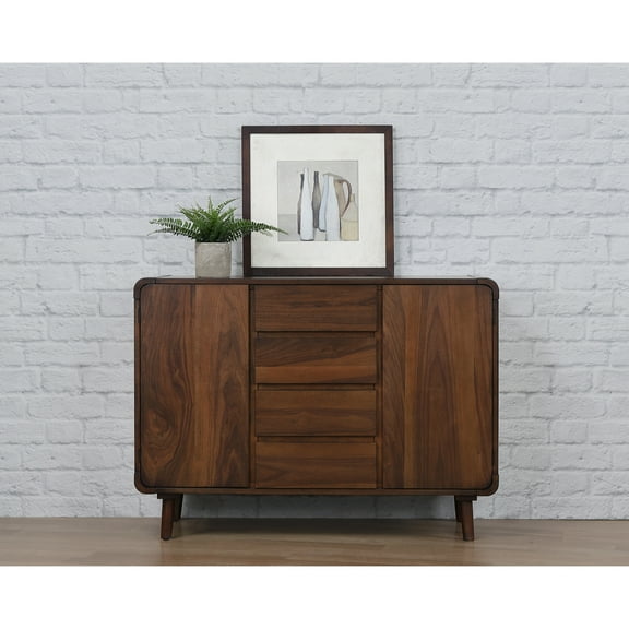 Sunset Trading Mid-Century Wood Server 4 Drawers & 2 Storage Cabinets in Walnut