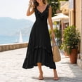 thumbnail image 4 of Women's Deep V Spaghetti Strap Midi Dress, Solid Ruffle Irregular Hanky Hem Flowy Sleeveless Long Dress Black XXXL(XXXL), 4 of 5