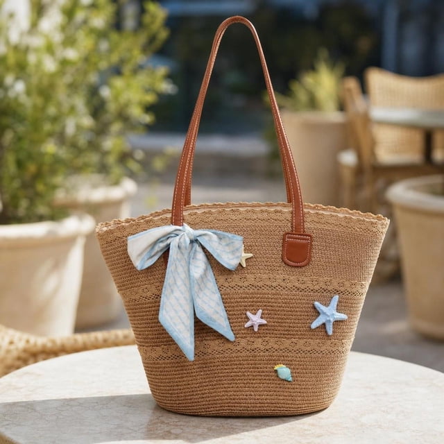 Bolso tote mujer, bolso mano tejido estilo boho para actividades al libre, , ir al trabajo o para el día a día. Caqui