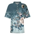 thumbnail image 4 of Mohiass Womens Cotton Polo Shirts Collared Short Sleeve 2024 Lapel Tops Summer Wicking Floral Print Dressy Lightweight Button Down Shirt Blue M, 4 of 5