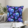 thumbnail image 6 of Haiem cool crystal Skull flower Print Velvet Soft Solid Decorative Square Throw Pillow Covers Set with Elegant Piping Christmas Cushion Case for Sofa Bedroom Car-16"x16", 6 of 8