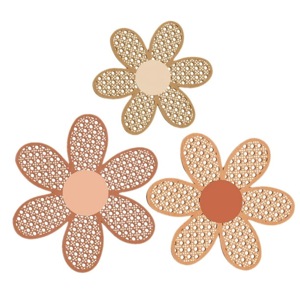 ColoMX 3 piezas de margaritas para colgar en la pared, decoración rústica de madera con flores.