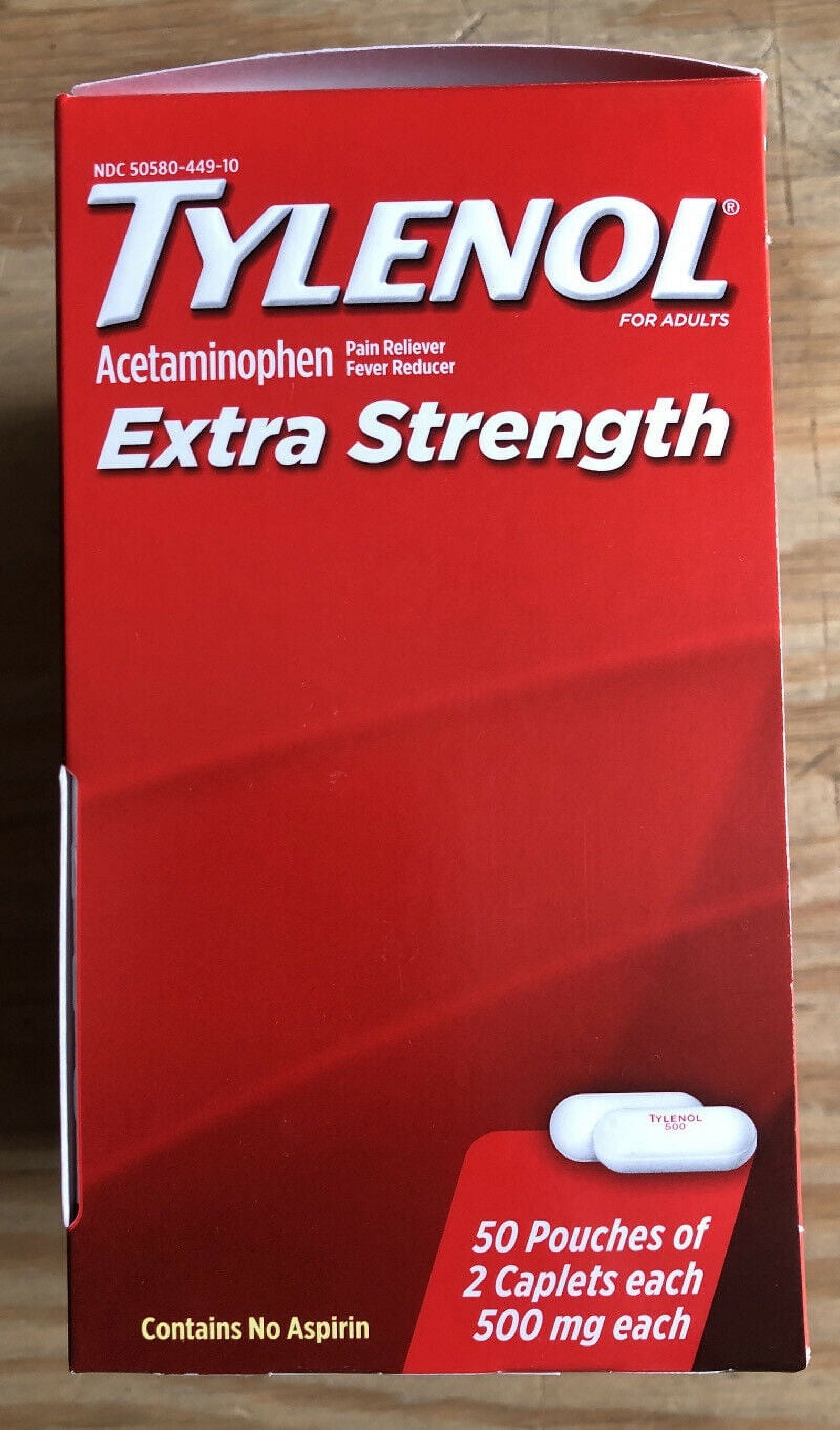 TYLENOL Extra Strength Pain Reliever & Fever Reducer Caplets, Two-Pack, 50 ea (Pack of 2)