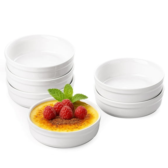 Creme Brulee Ramekins - 6 oz Oven Safe Ramekins for Baking, Soufflé, Desserts, Classic Ceramic Creme Brulee Dishes, Set of 6