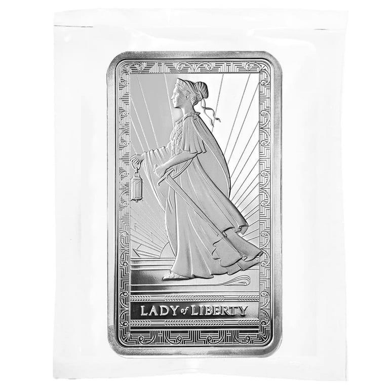 PAMP Suisse 10 oz Lady of Liberty Silver Bar, .999 Fine, Art Deco
