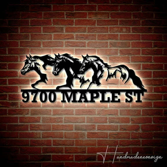 Handmadetneonsign Personalized Horses Home Number Metal Sign, Custom Horses Address Metal Sign
