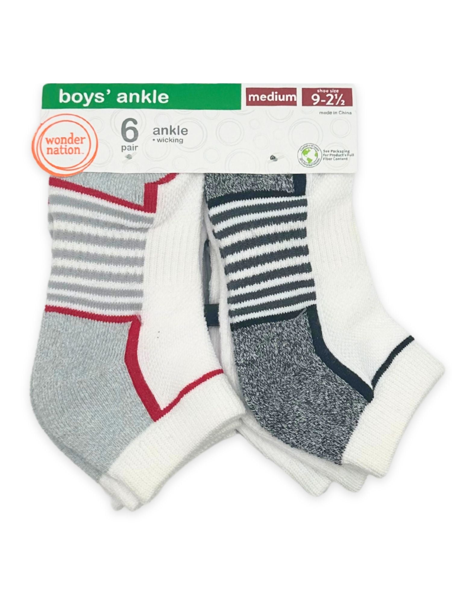 Wonder Nation Boys Ankle Socks, 6-Pack, Sizes S-L