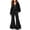 Black, variant on Szluipve 2 Piece Sets for Women Half Zip Hooded 2 Piece Tracksuit Set Long Sleeve Pullover Hoodie Top & Ruffle Hem Flare Wide Leg Pants Casual Loungewear Outfit with Pockets White XL