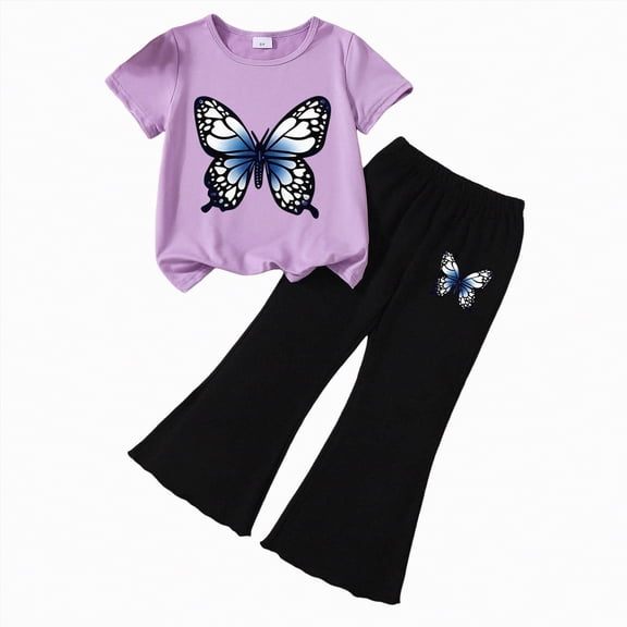 Ccpelsie Girls 2 Piece Summer Outfits Kids Short Sleeve T-Shirts and Elastic Waist Shorts Clothing Sets(C,5-6 Years)