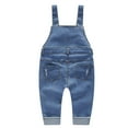 thumbnail image 2 of KIDSCOOL SPACE Baby Little Boys Girls Denim Overalls,Cute Plaid Lining Jean Workwear,Light Blue,2-3 Years, 2 of 6