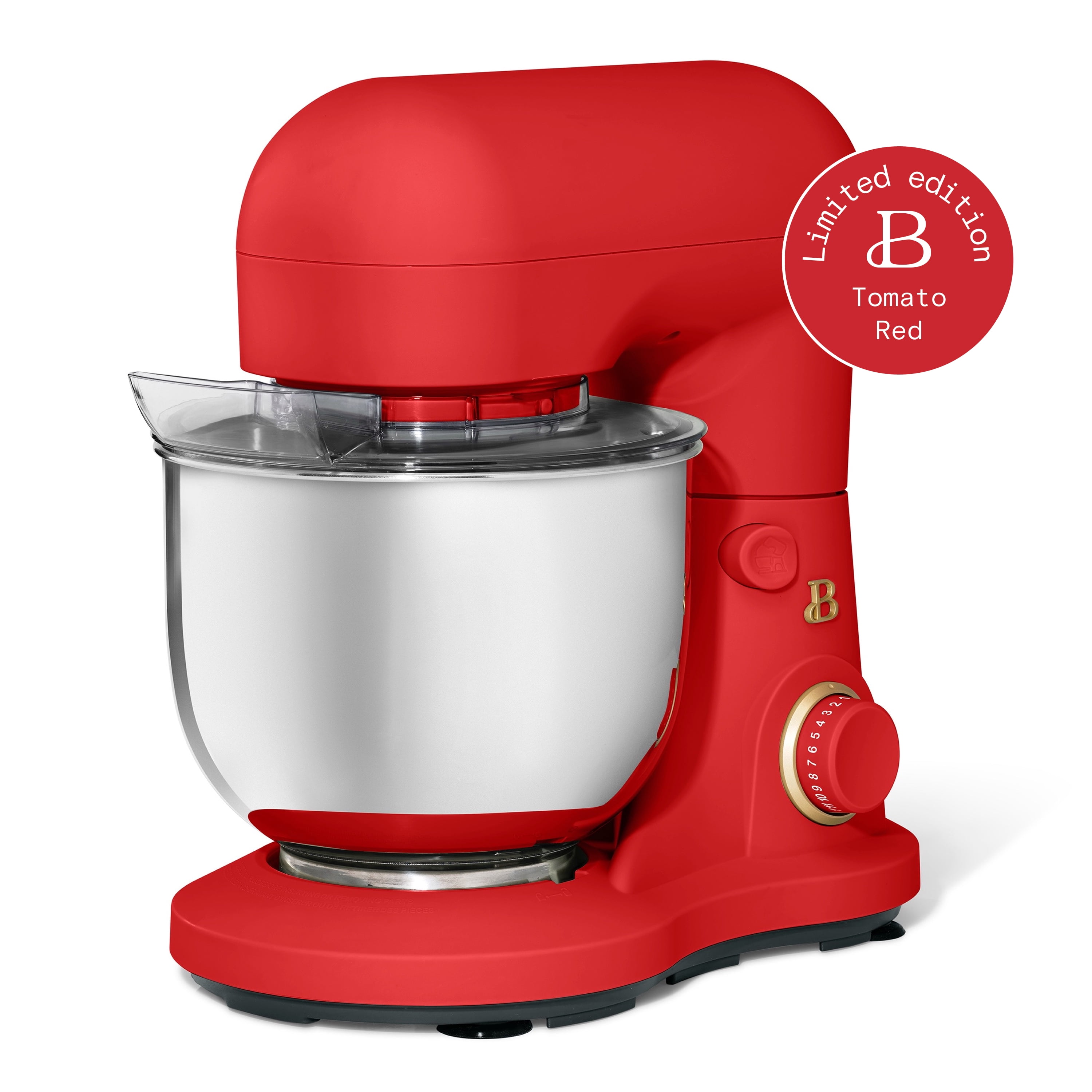 Beautiful 3.5 Qt Stand Mixer with Flat Beater, Dough Hook, Balloon Whisk, Tomato Red by Drew Barrymore