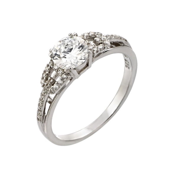 Sterling Silver 925 Rhodium Plated Round Clear CZ Promise Love Ring White Jewelry Female Size 9