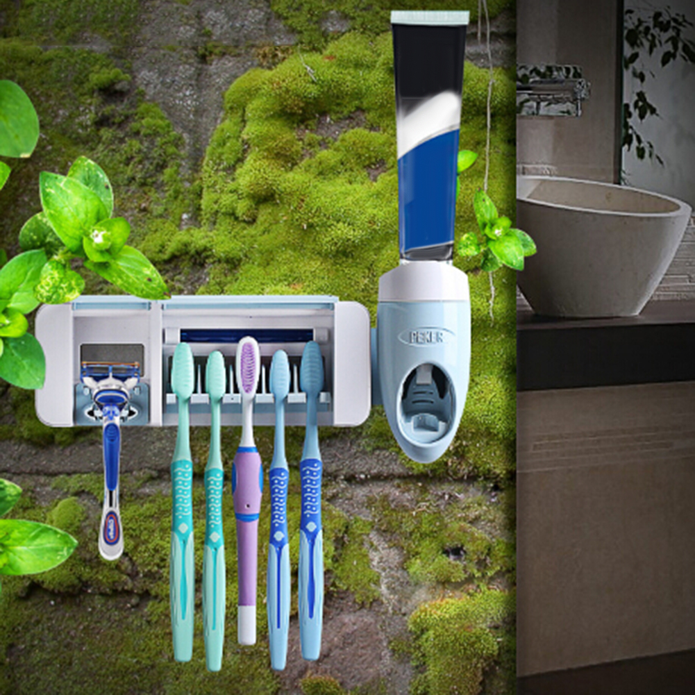 Bluelans Wall Mounted UV Light Toothbrush Holder Sterilizer Toothpaste