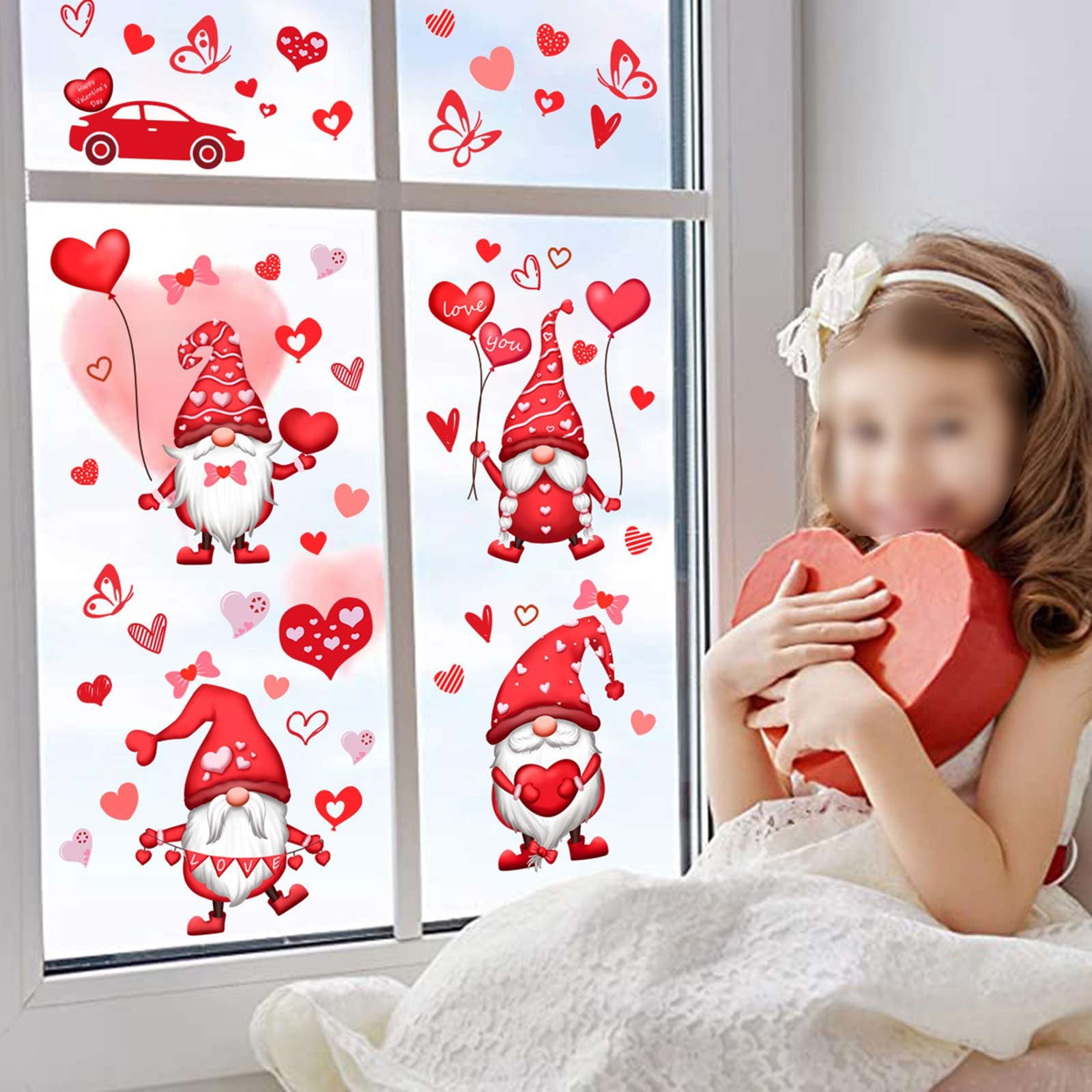 Replio Valentines Day Decor Window Cling Valentine Stickers For Glass Windows Large Valentine Gnomes Heart Window Decoration Decals Gifts