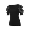 thumbnail image 3 of Gzhioc Women Knitting Tops, Short Puff Sleeve Deep Neck Solid Color Street Party Summer Wrapped Shirt,S/M/L, 3 of 9