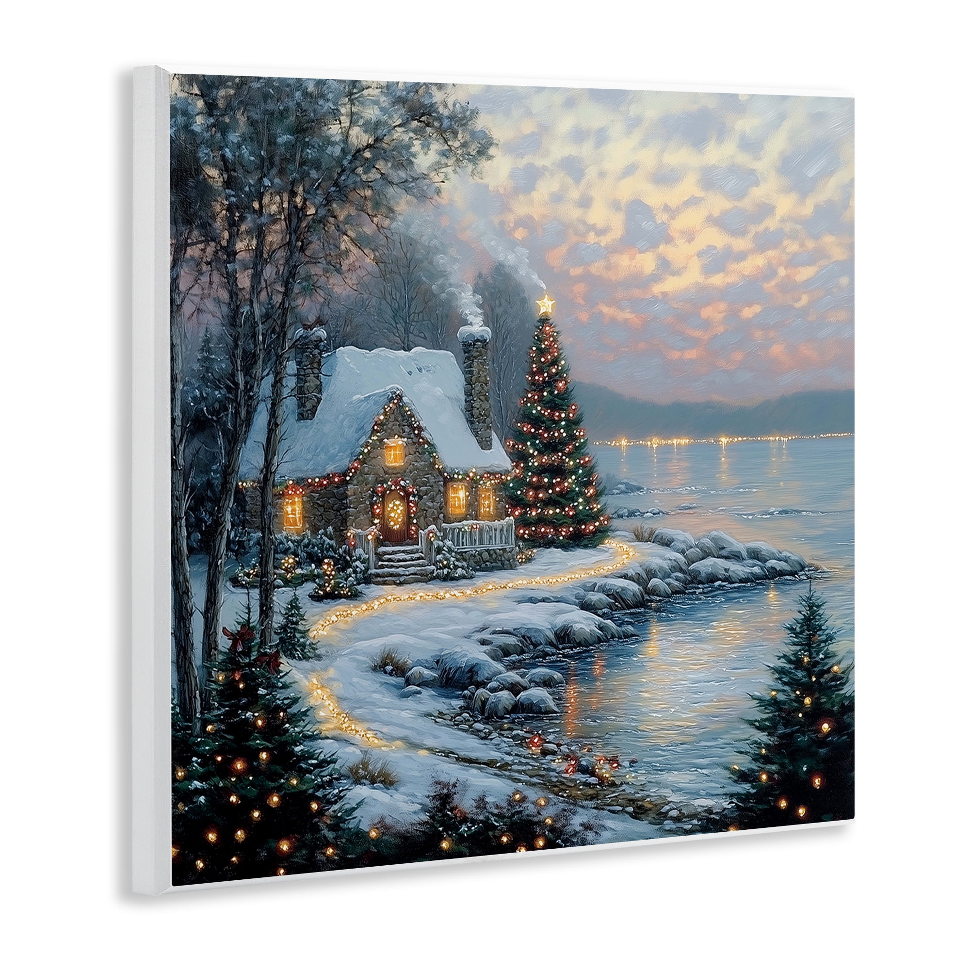 Stupell Industries Snowy Lit Cottage by Lake Wall Plaque Art, design by Heidi Kuntz