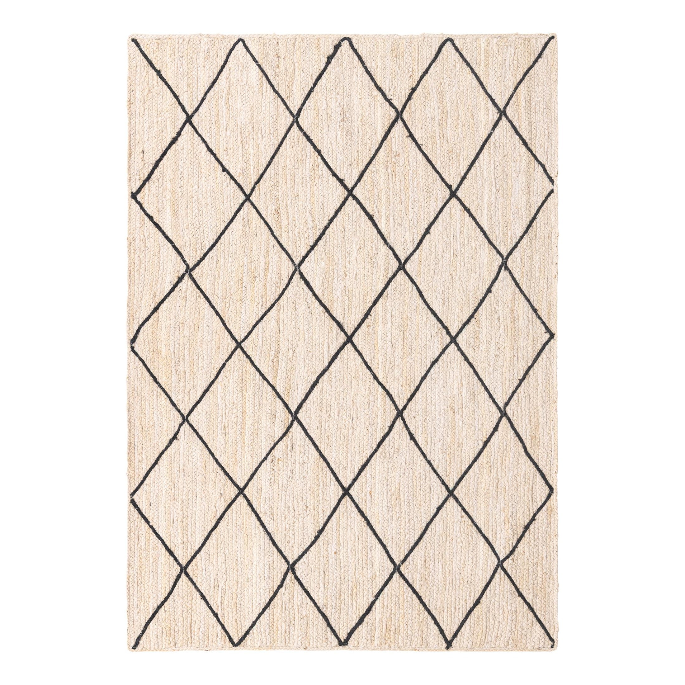 Unique Loom Braided Jute Collection Area Rug - Trellis (6' 1" x 9' Rectangle Ivory and Black/Black)