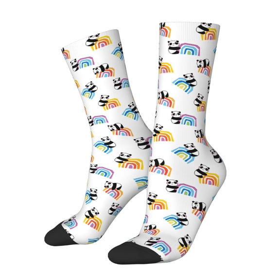 Fuzoiu Panda And Rainbow Print Athletic Crew Socks for Men & Women,Casual Crew Socks,Above Ankle Crew Socks for Business, Casual