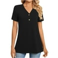 thumbnail image 2 of Wiyuqeen Womens Button-up Henley Neck Blouses Dressy Casual Solid Color Short Sleeve Tunics Tops Comfy Loose Fitted Flowy T-shirts Basic Summer Shirts, 2 of 8