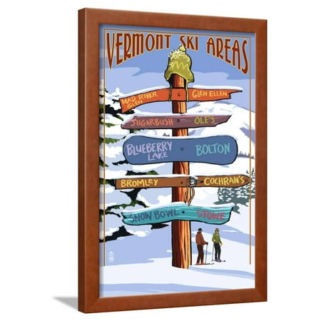 Vermont - Ski Areas Sign Destinations Framed Print Wall Art By Lantern