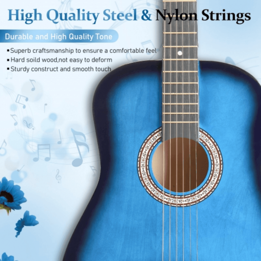Tcbosik Beginner Acoustic Classical Guitar, 38 inch Guitar Bundle Kit for Adult Youth with Bag, Strap, Tuner, Capo, Picks and Strings, Blue