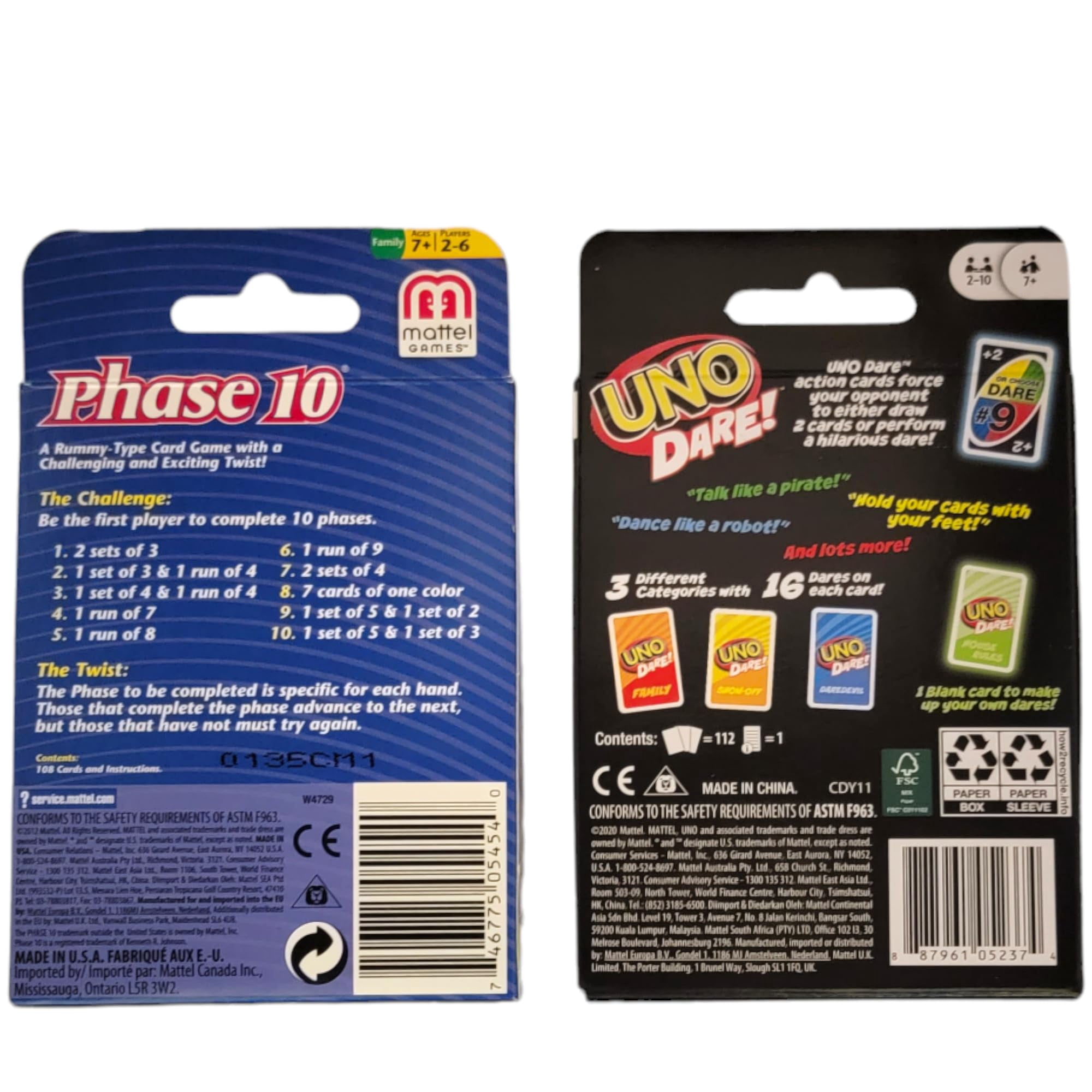 Mattel Uno Dare and Phase 10 Bundle Pack of 2 Games