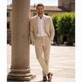 thumbnail image 4 of HBDesign Men's 2 Piece Seersucker Suit Set Lightweight Breathable Striped Blazer Pants for Business Casual Wedding Daily Wear Multiple Colors, 4 of 8